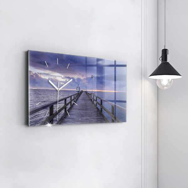 Glass wall clock rectangular Pier on the Baltic Sea