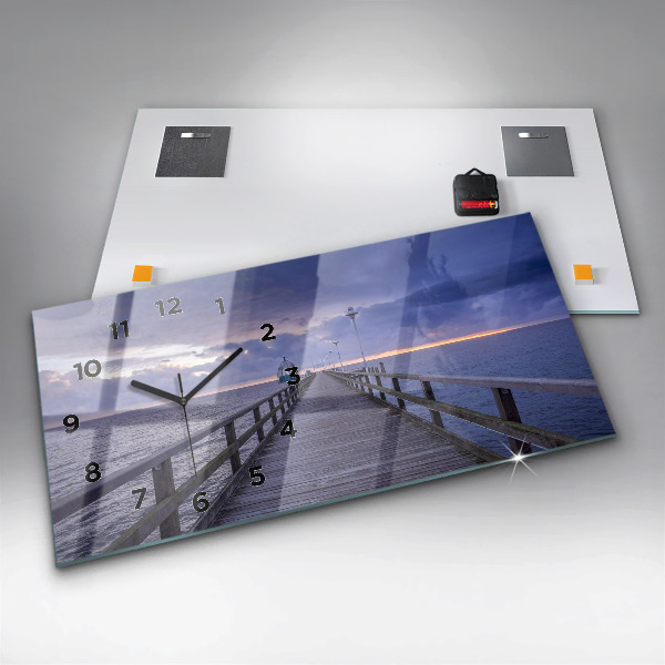 Glass wall clock rectangular Pier on the Baltic Sea