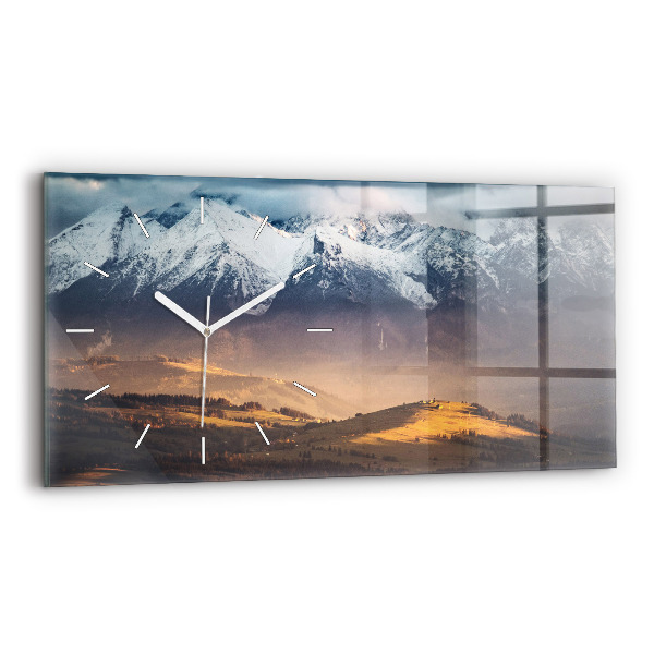 Glass wall clock rectangular Tatra Mountains in winter mountain panorama