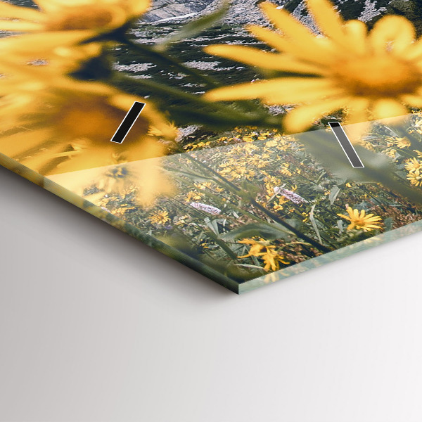 Glass wall clock rectangular Meadow flowers in the mountains