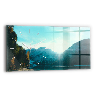 Glass wall clock rectangular Mountain and river in Poland
