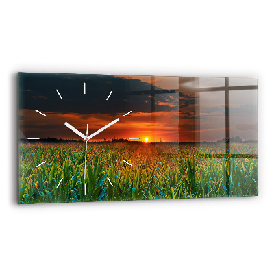 Glass wall clock rectangular Sunflowers in the meadow