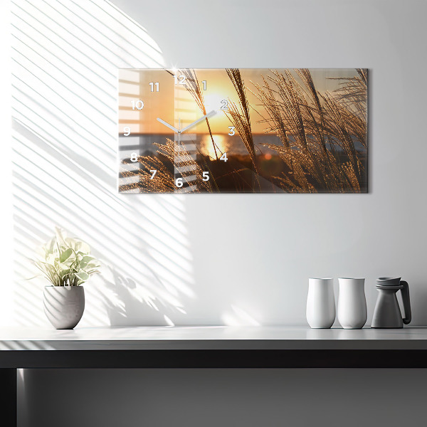Glass wall clock rectangular Wheat In The Golden Hour