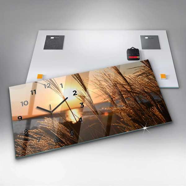 Glass wall clock rectangular Wheat In The Golden Hour