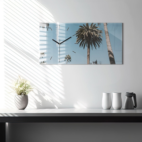 Glass wall clock rectangular Palm trees in Los Angeles