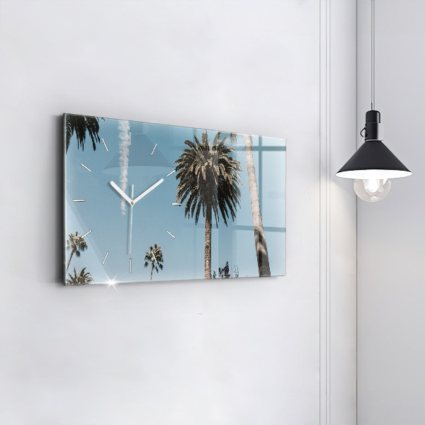 Glass wall clock rectangular Palm trees in Los Angeles