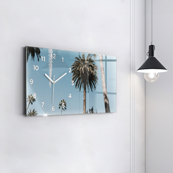 Glass wall clock rectangular Palm trees in Los Angeles