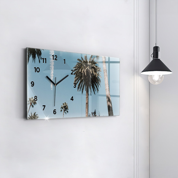 Glass wall clock rectangular Palm trees in Los Angeles
