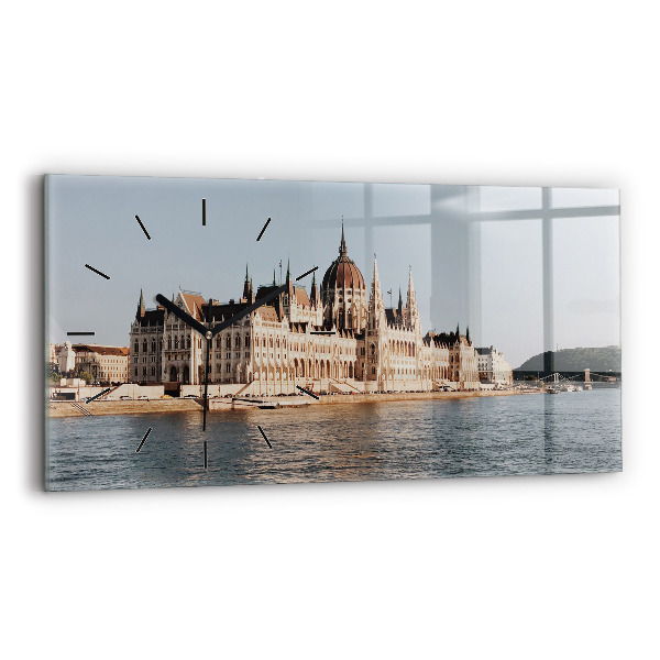 Glass wall clock rectangular Parliament in Budapest