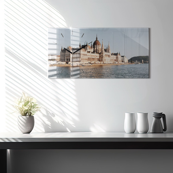 Glass wall clock rectangular Parliament in Budapest