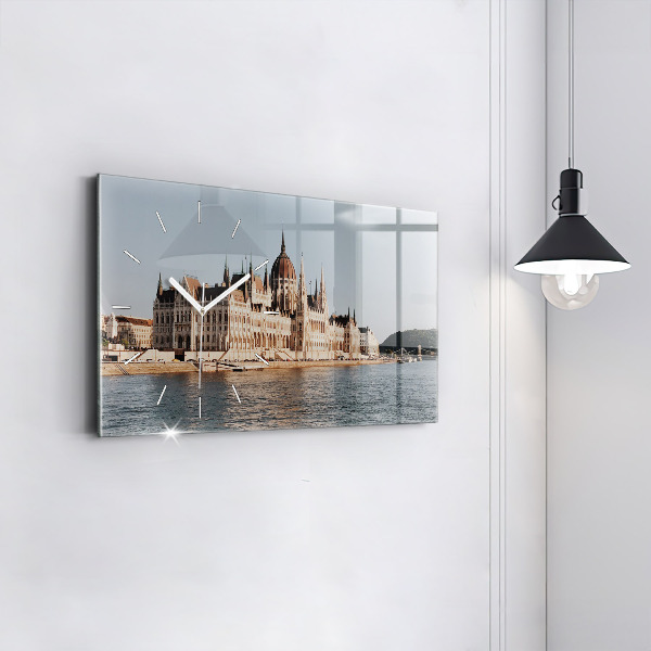 Glass wall clock rectangular Parliament in Budapest