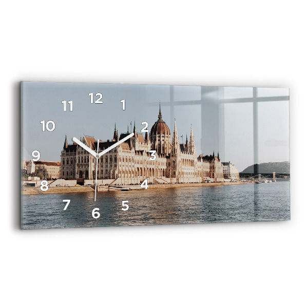 Glass wall clock rectangular Parliament in Budapest