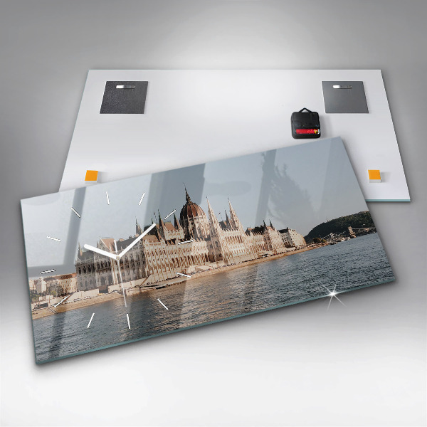 Glass wall clock rectangular Parliament in Budapest