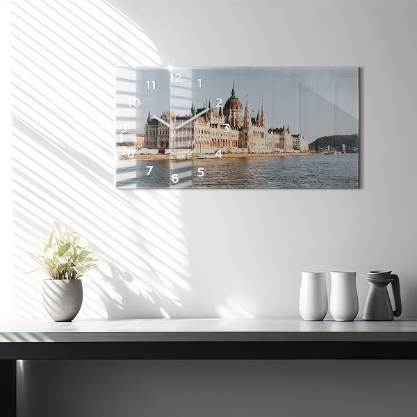 Glass wall clock rectangular Parliament in Budapest