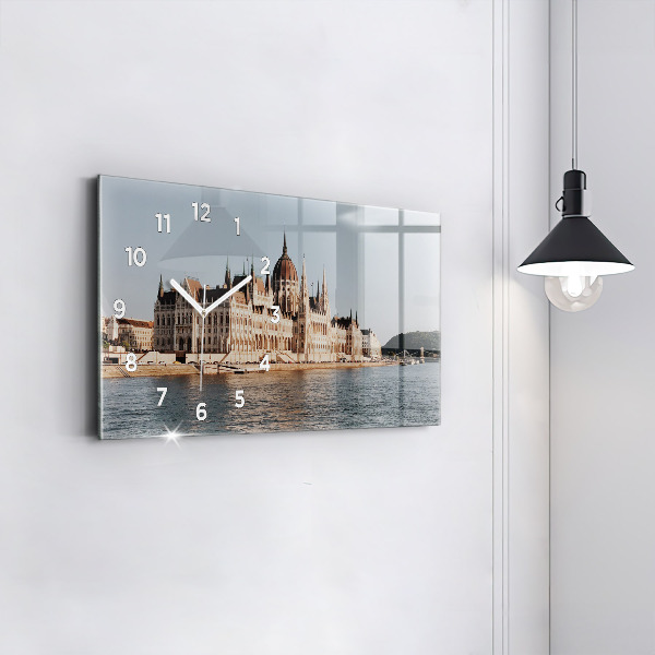 Glass wall clock rectangular Parliament in Budapest
