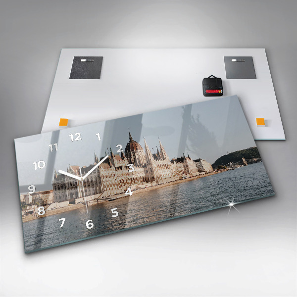 Glass wall clock rectangular Parliament in Budapest