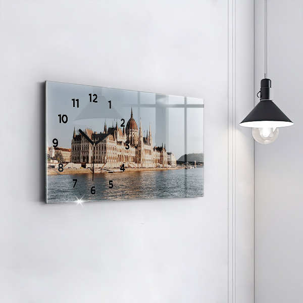 Glass wall clock rectangular Parliament in Budapest
