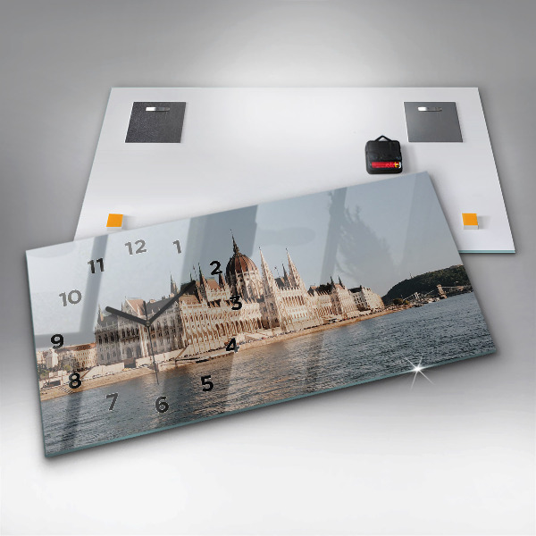 Glass wall clock rectangular Parliament in Budapest