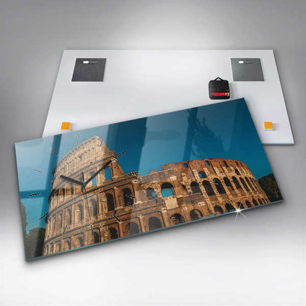 Glass wall clock rectangular The Colosseum in Italy