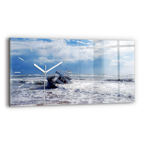 Glass wall clock rectangular Sunken watercraft