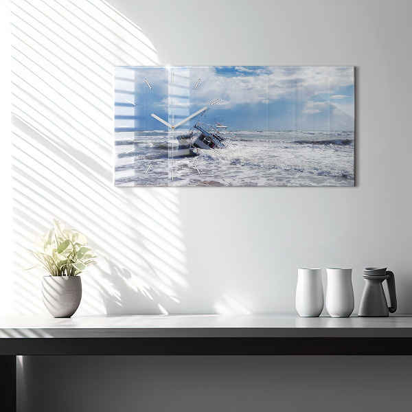 Glass wall clock rectangular Sunken watercraft