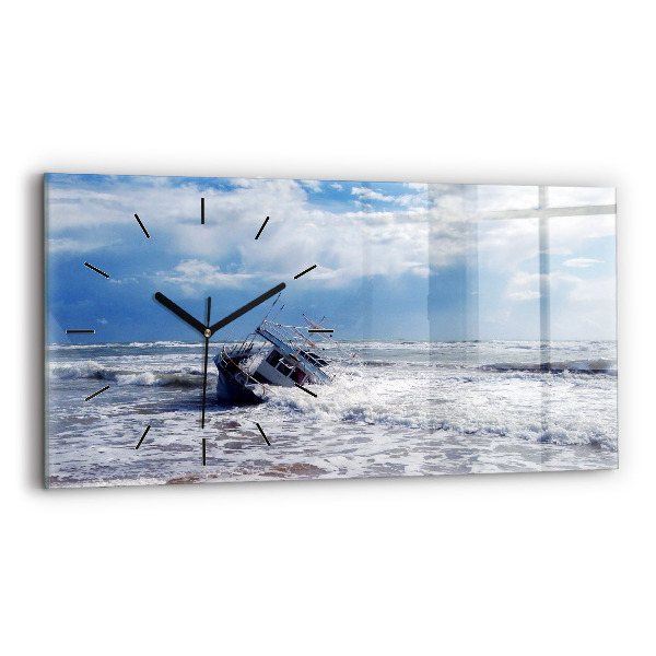 Glass wall clock rectangular Sunken watercraft