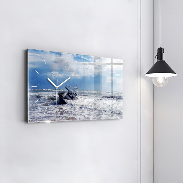 Glass wall clock rectangular Sunken watercraft