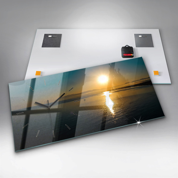Glass wall clock rectangular Landscape at sunrise