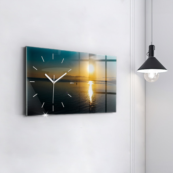 Glass wall clock rectangular Landscape at sunrise