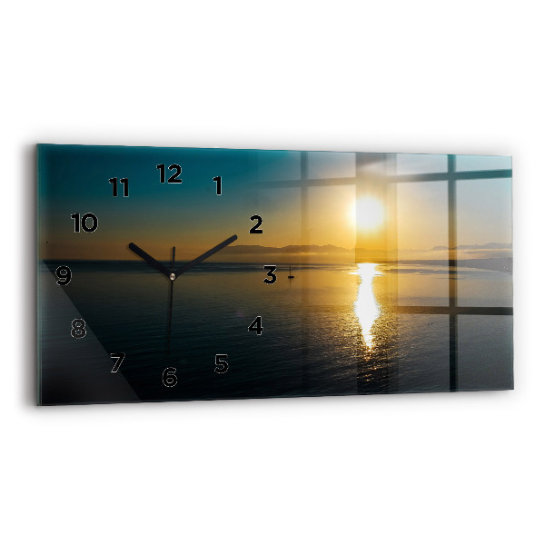 Glass wall clock rectangular Landscape at sunrise