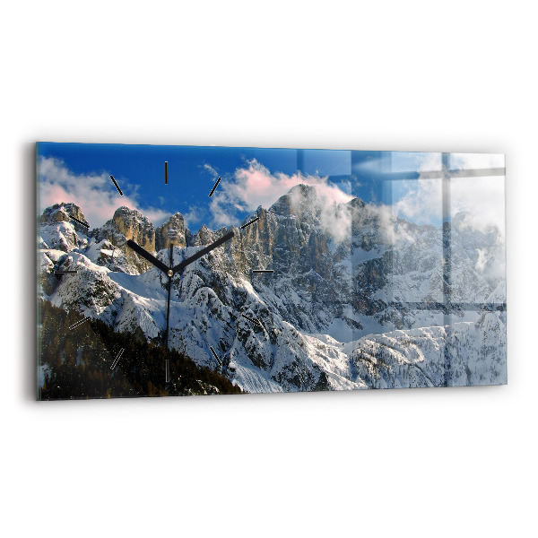 Glass wall clock rectangular Mountains Under Blue Sky
