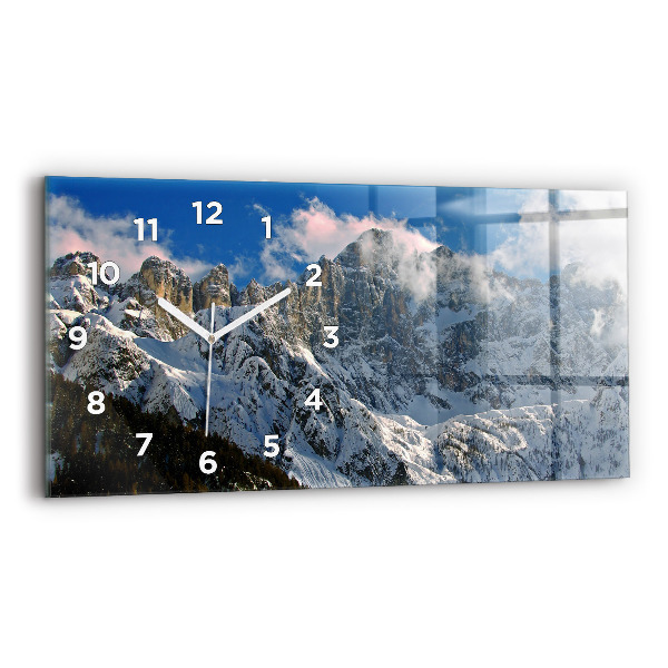 Glass wall clock rectangular Mountains Under Blue Sky