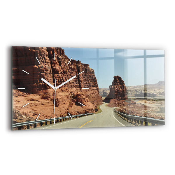 Glass wall clock rectangular Route 66 in the US