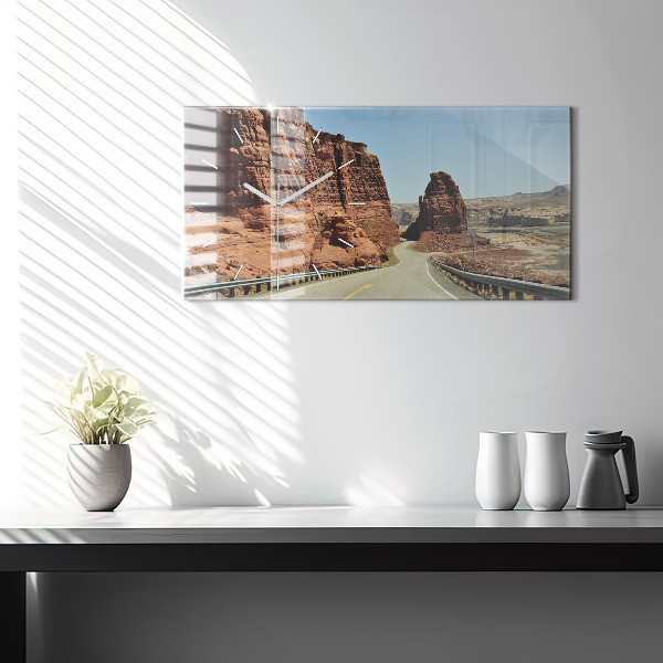 Glass wall clock rectangular Route 66 in the US