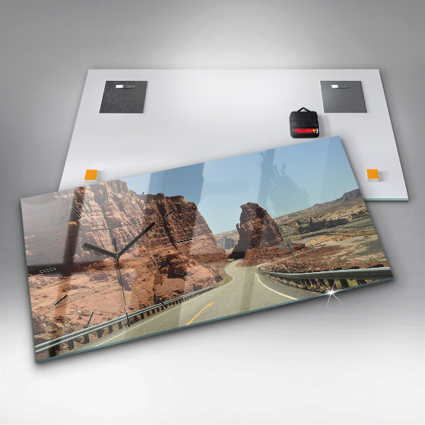 Glass wall clock rectangular Route 66 in the US