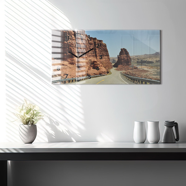 Glass wall clock rectangular Route 66 in the US