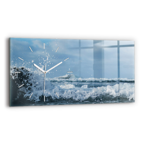 Glass wall clock rectangular Sea wave photography