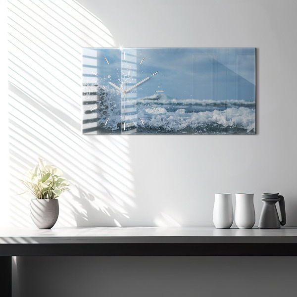 Glass wall clock rectangular Sea wave photography
