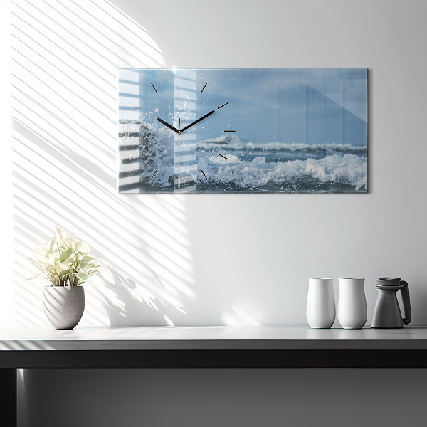 Glass wall clock rectangular Sea wave photography
