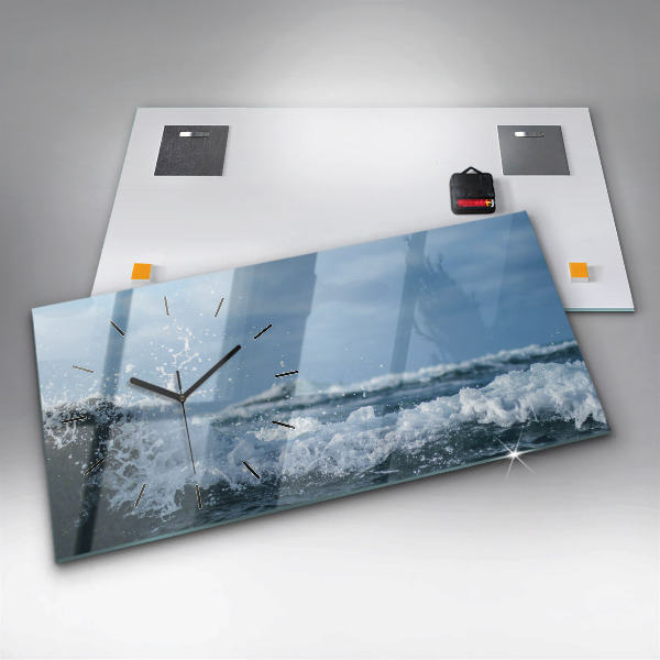 Glass wall clock rectangular Sea wave photography