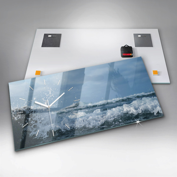 Glass wall clock rectangular Sea wave photography