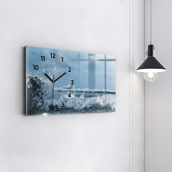 Glass wall clock rectangular Sea wave photography