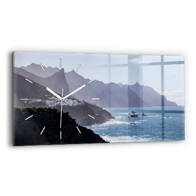 Glass wall clock rectangular Mountains by the ocean