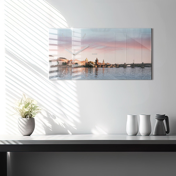 Glass wall clock rectangular Charles Bridge in Prague