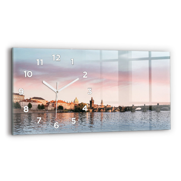 Glass wall clock rectangular Charles Bridge in Prague