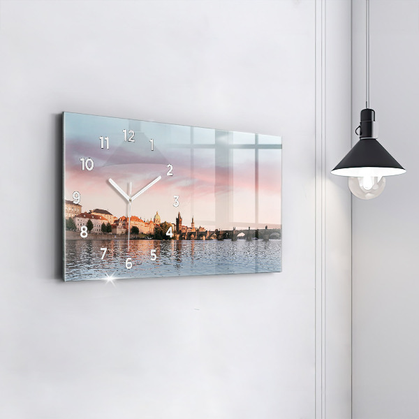 Glass wall clock rectangular Charles Bridge in Prague