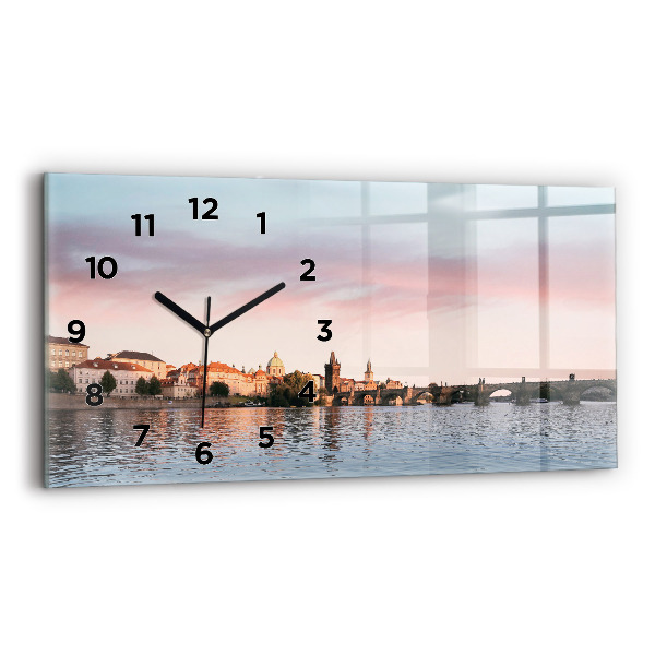Glass wall clock rectangular Charles Bridge in Prague