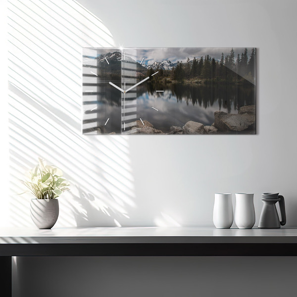 Glass wall clock rectangular High Tatras in Slovakia