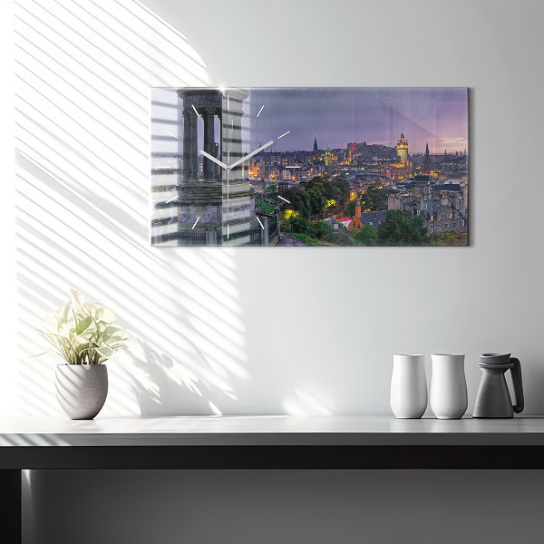 Glass wall clock rectangular Edinburgh from Calton Hill
