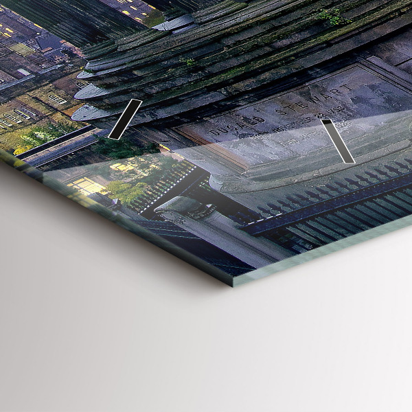 Glass wall clock rectangular Edinburgh from Calton Hill